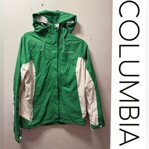 Columbia Green & White Hooded Windbreaker Rain Jacket Lightweight